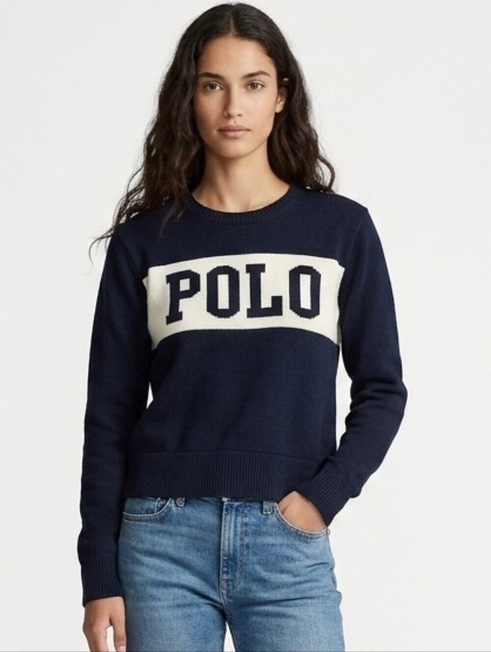 Vintage Polo Ralph Lauren Classic Embroidered Logo Sweater In Navy Blue
